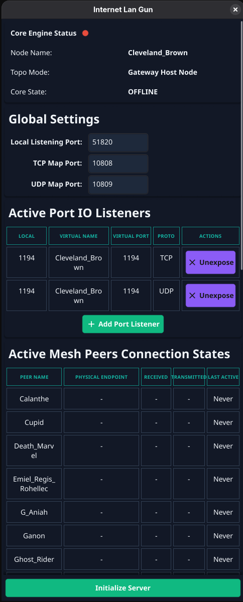 Internet LAN Gun Server Interface